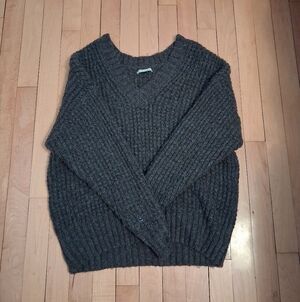 American Eagle Outfitters Dark Gray Off-the-Shoulder Sweater
